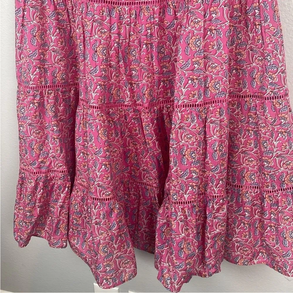 J. Crew pink floral block print tiered full lined cotton midi skirt size XS - Image 3