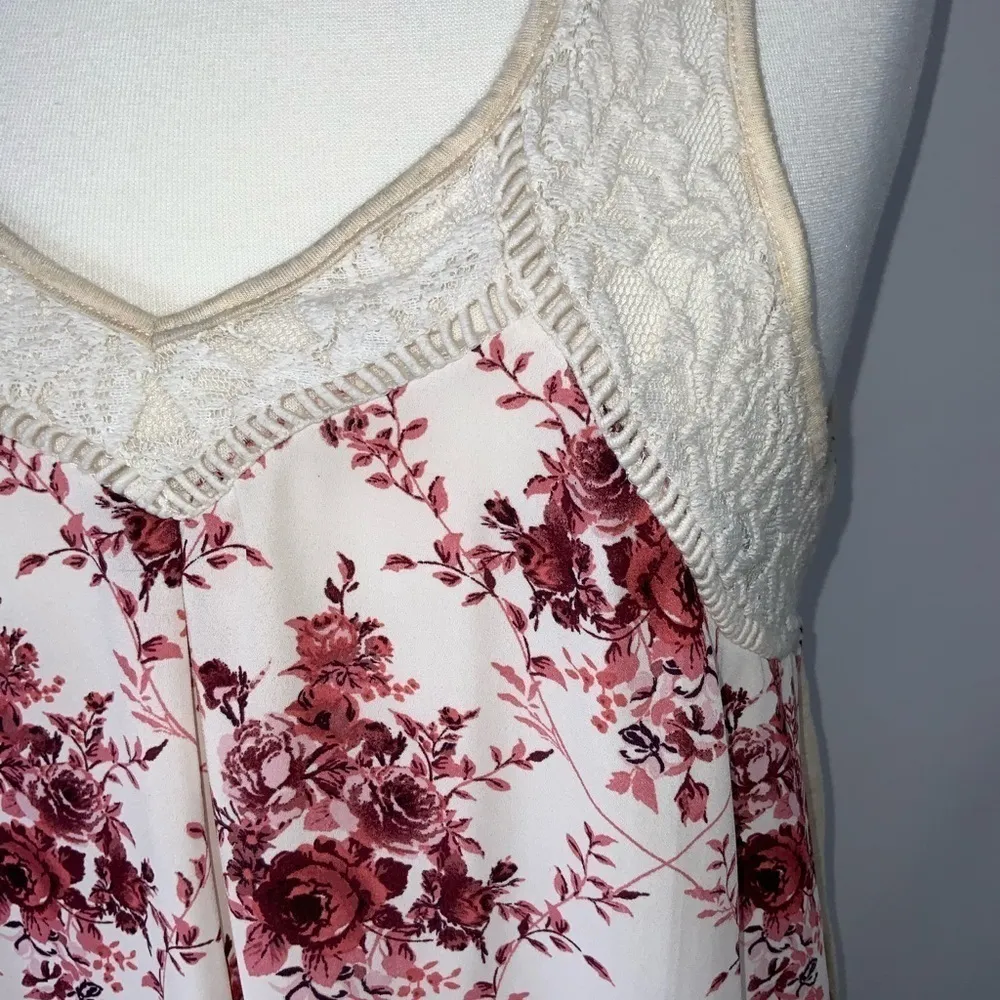 Hint Of Mint Lace & Burgundy Floral Summer Casual Tank Top Dainty XL - Image 6