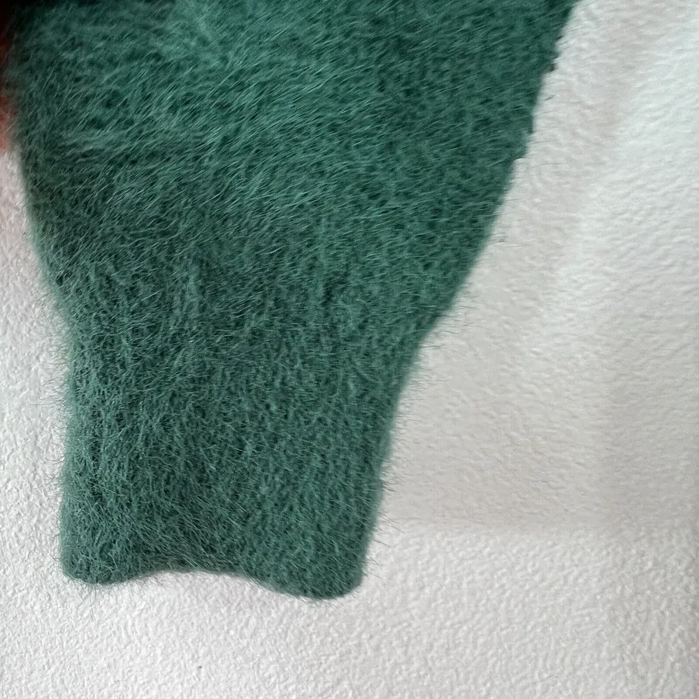 ZARA  KNIT Faux Fur High Neck Sweater Turtleneck Womens Small Green Fall Classic - Image 6