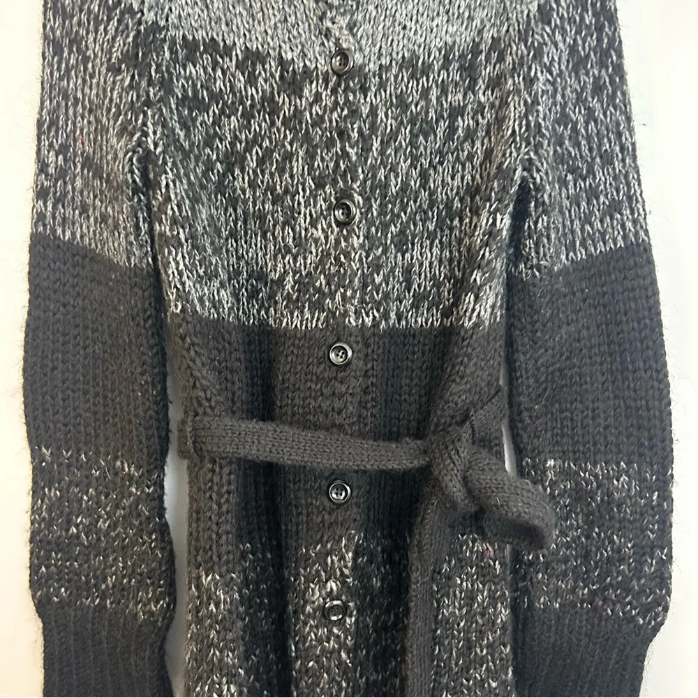 Express Striped Black/Grey Mohair/Wool Long Sleeve Belted Sweater Dress Large - Image 6