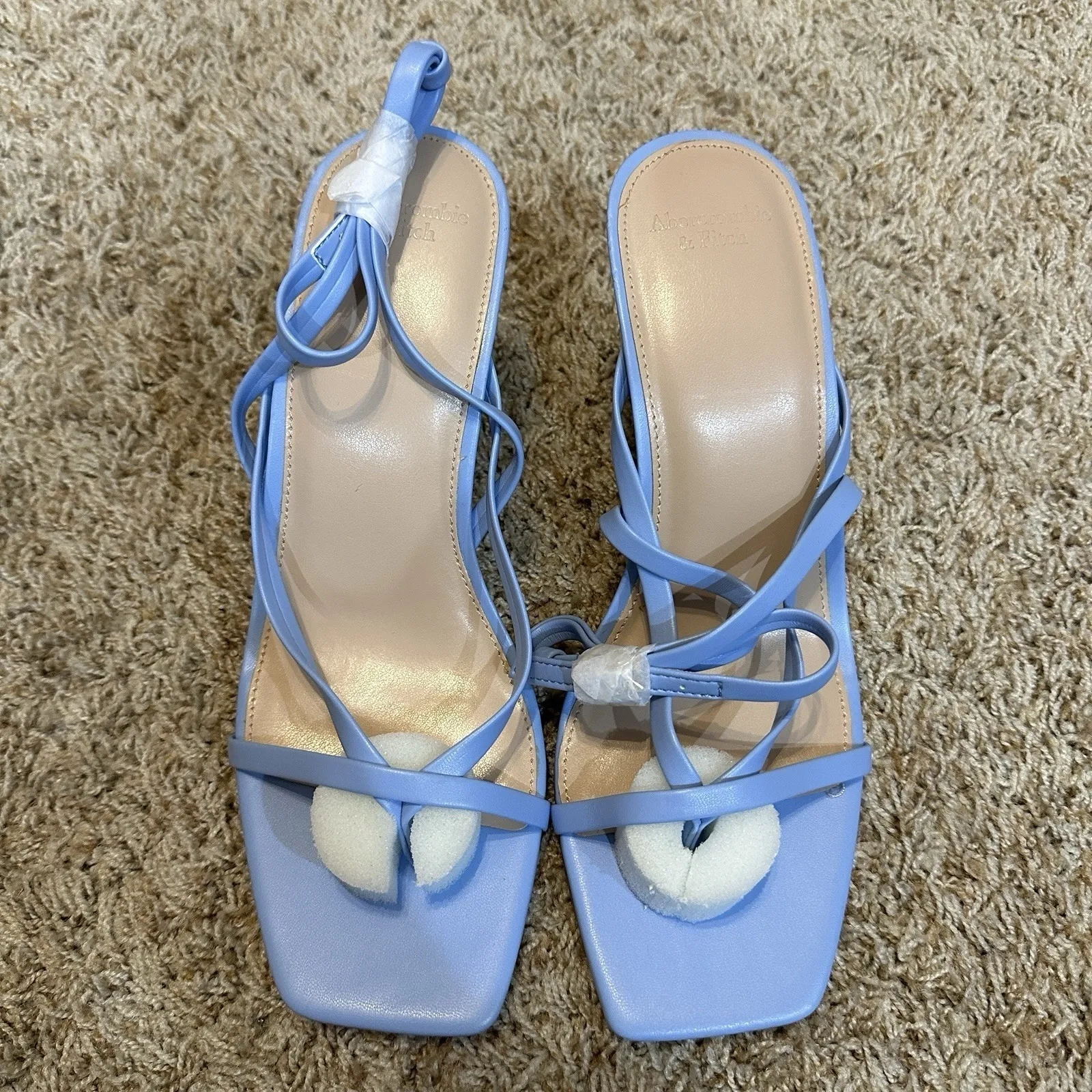 NEW A&F Abercrombie Fitch Blue Kitten Heels Square Open Toe Sandals Womens 8.5 - Image 4