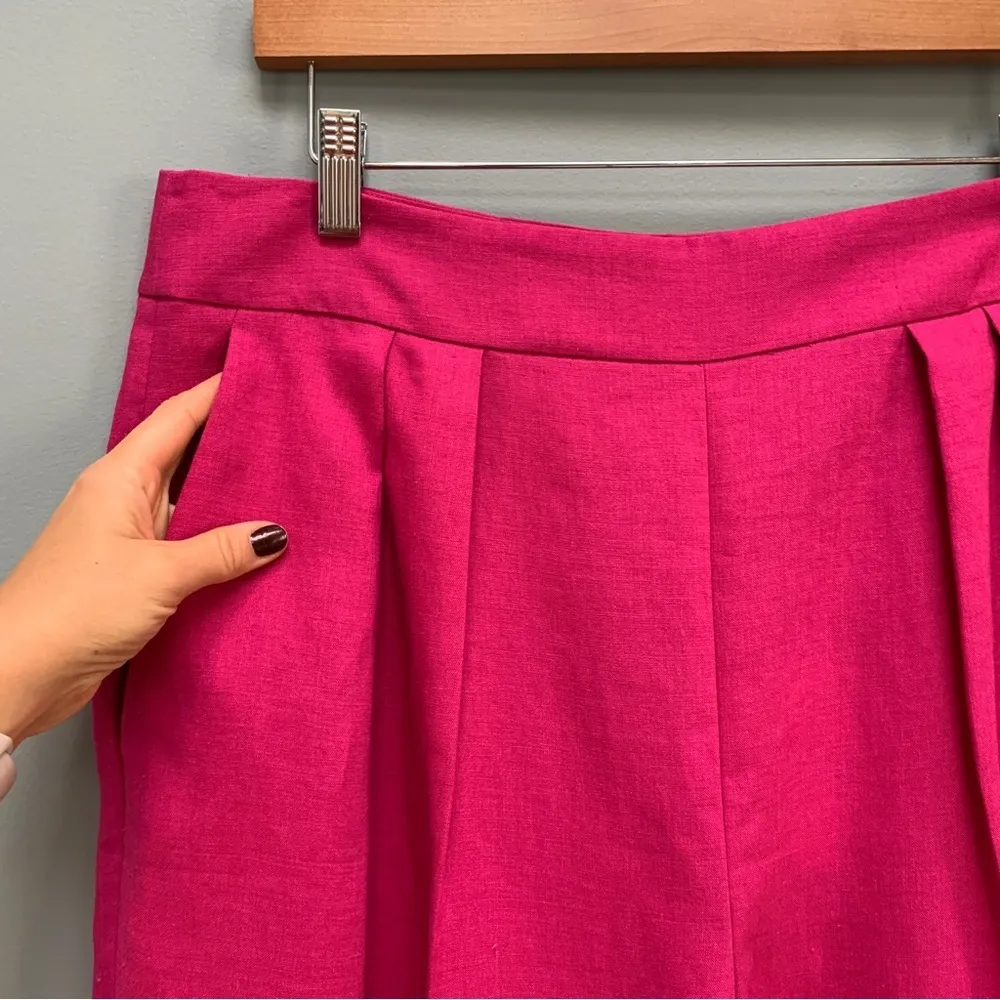 Theory Pleated Pant in Pure Linen Pop Fuchsia Pink size 12 - Image 9