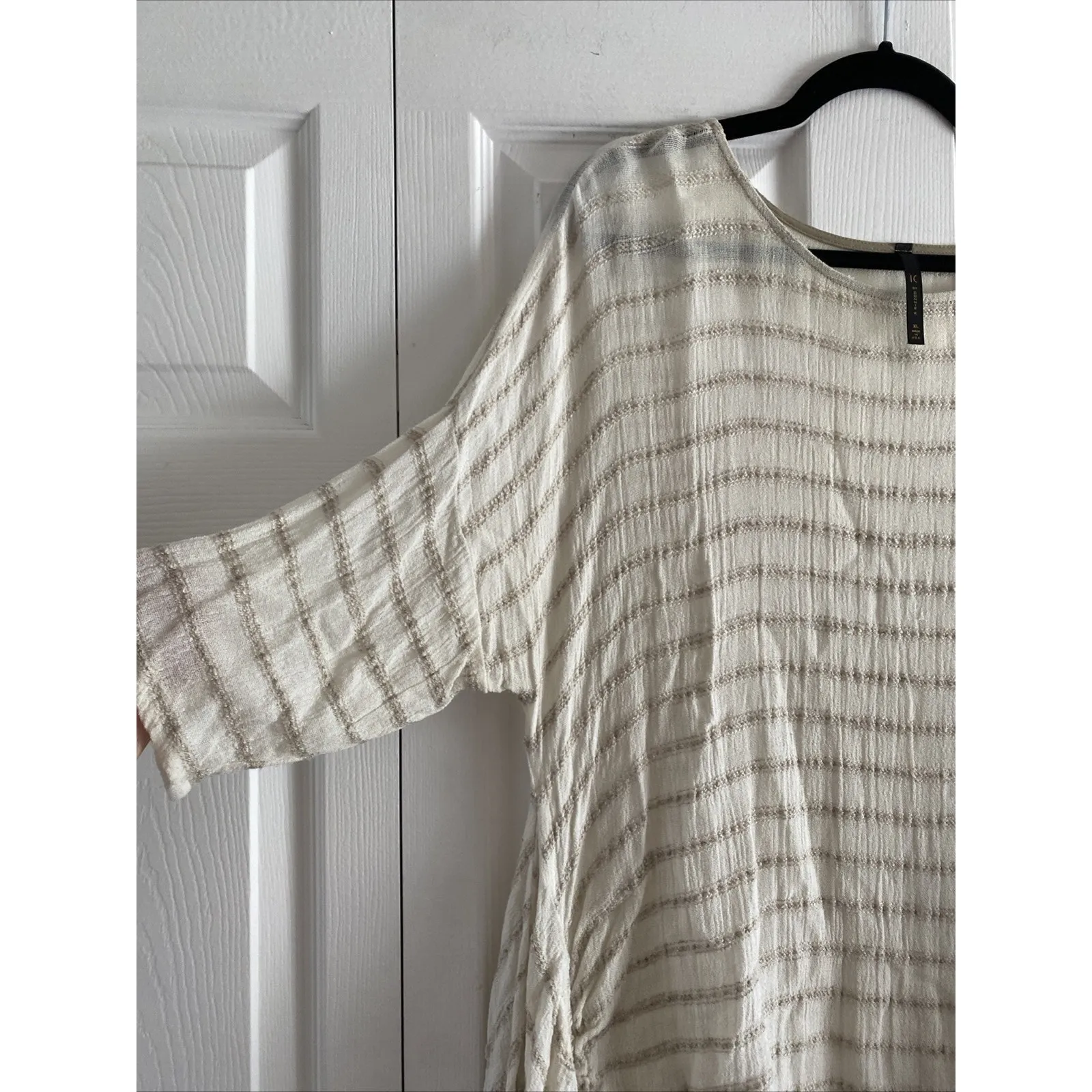 IC Connie K Womens XL Linen Blend Top Asymmetrical Laggenlook Lagom Quiet Luxury - Image 2