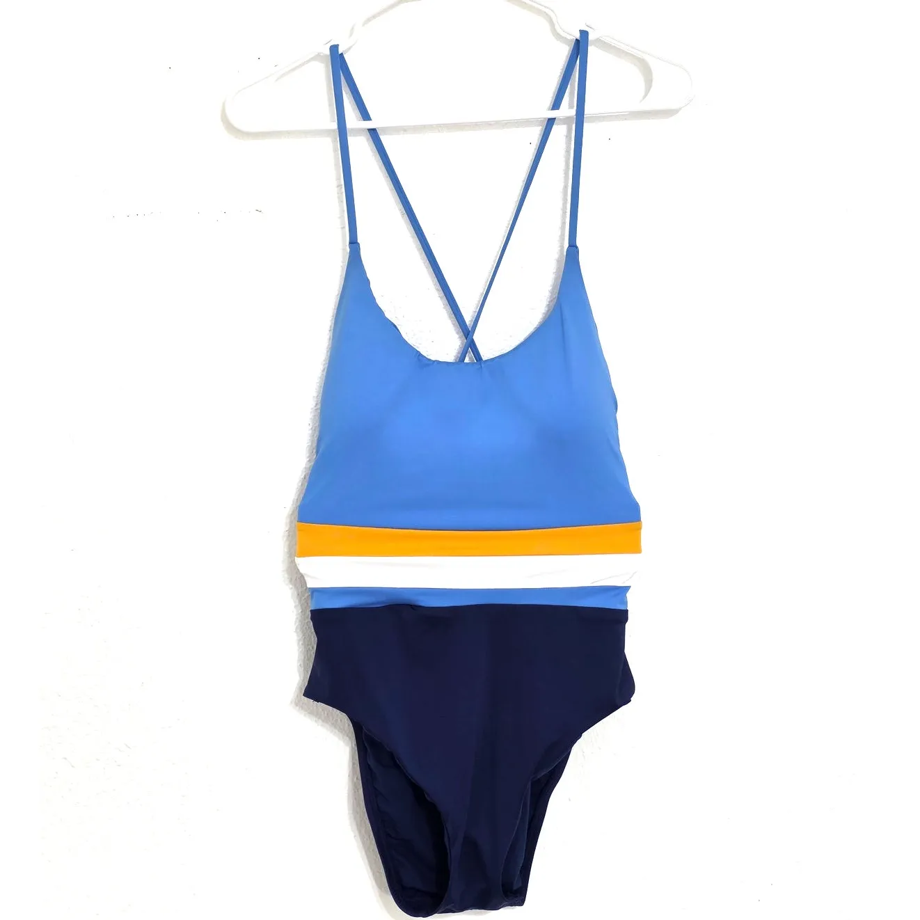 BCA by Rebecca Virtue Palo Alto One Piece Swimsuit Deep Water Blue Yellow White - Image 3