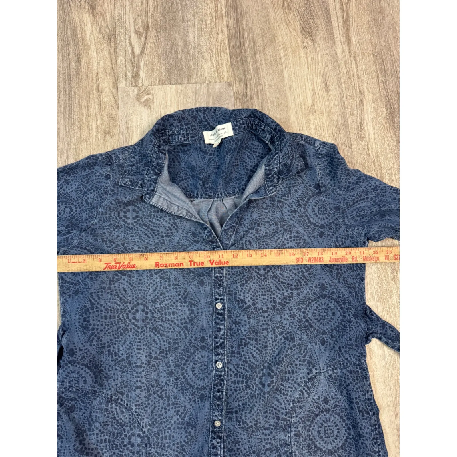 Cloth & Stone Anthropologie Denim Chambray Print Button Up Shirt Dress Size XL - Image 5
