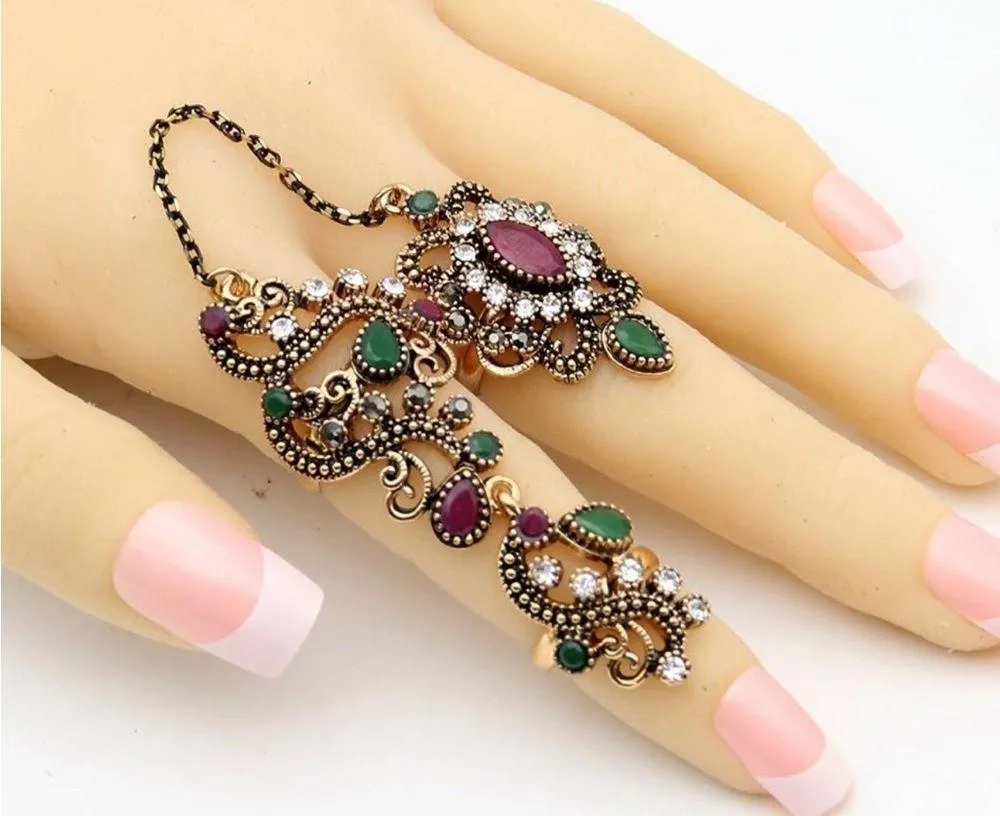 Gorgeous Boho Style Gold Plated Double Finger Adjustable Ring - Image 6