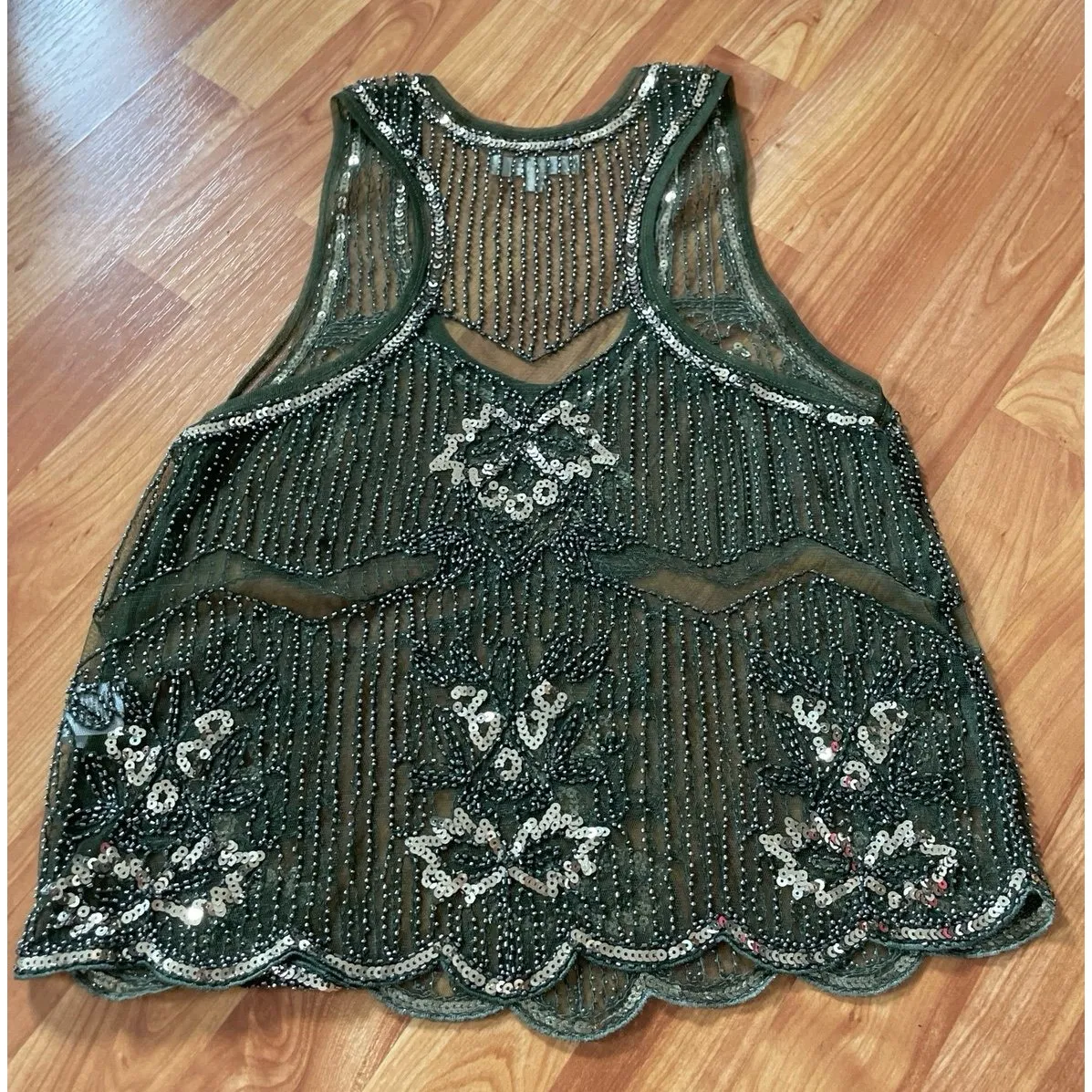 Love Culture Sheer Green‎ and Gold Sequin Tank - Image 3