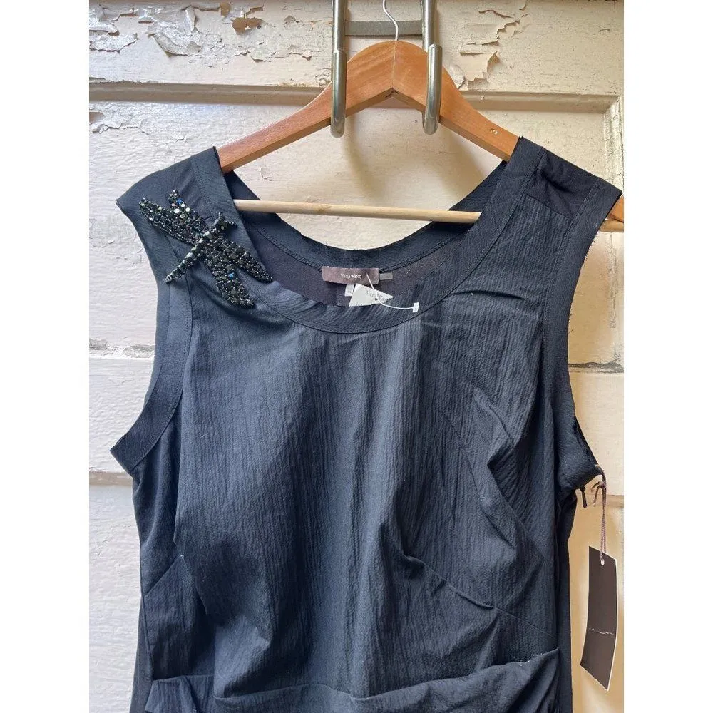 NWT Vera Wang Scoop neck Cotton Ruched Gathered Black Cocktail Dress Size 8 - Image 3