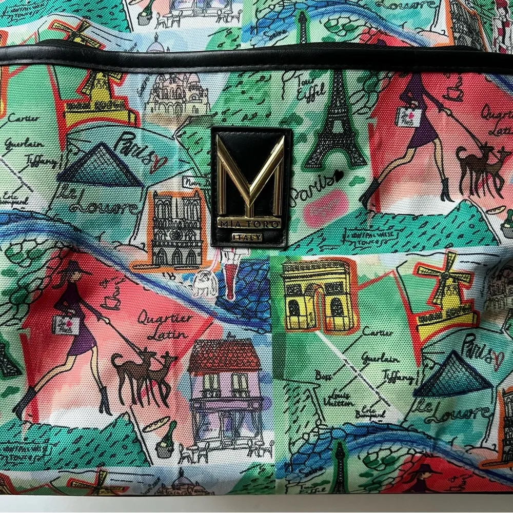 Mia Toro Paris Themed Rolling Duffel Multicolor Travel Bag - Image 6