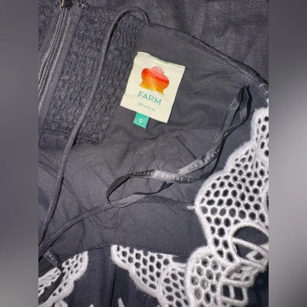 NEW FARM RIO Richelieu Crochet Lace Linen Black Midi Sundress Sz S 4-6 - Image 6