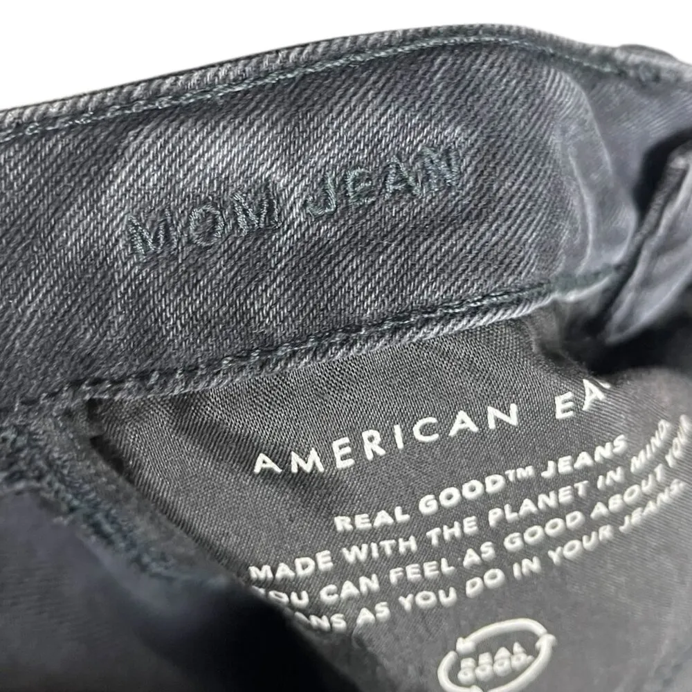 American Eagle Women's 6 Mom Jeans Black Distressed Casual Denim Jean - Image 8