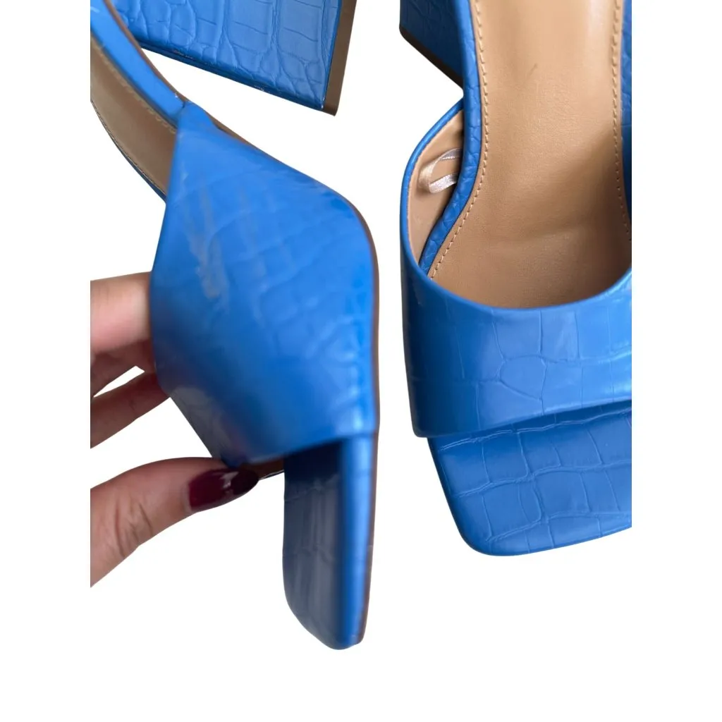 EXPRESS  Snake Embossed Blue Periwinkle Block Heels Size 8 - Image 6