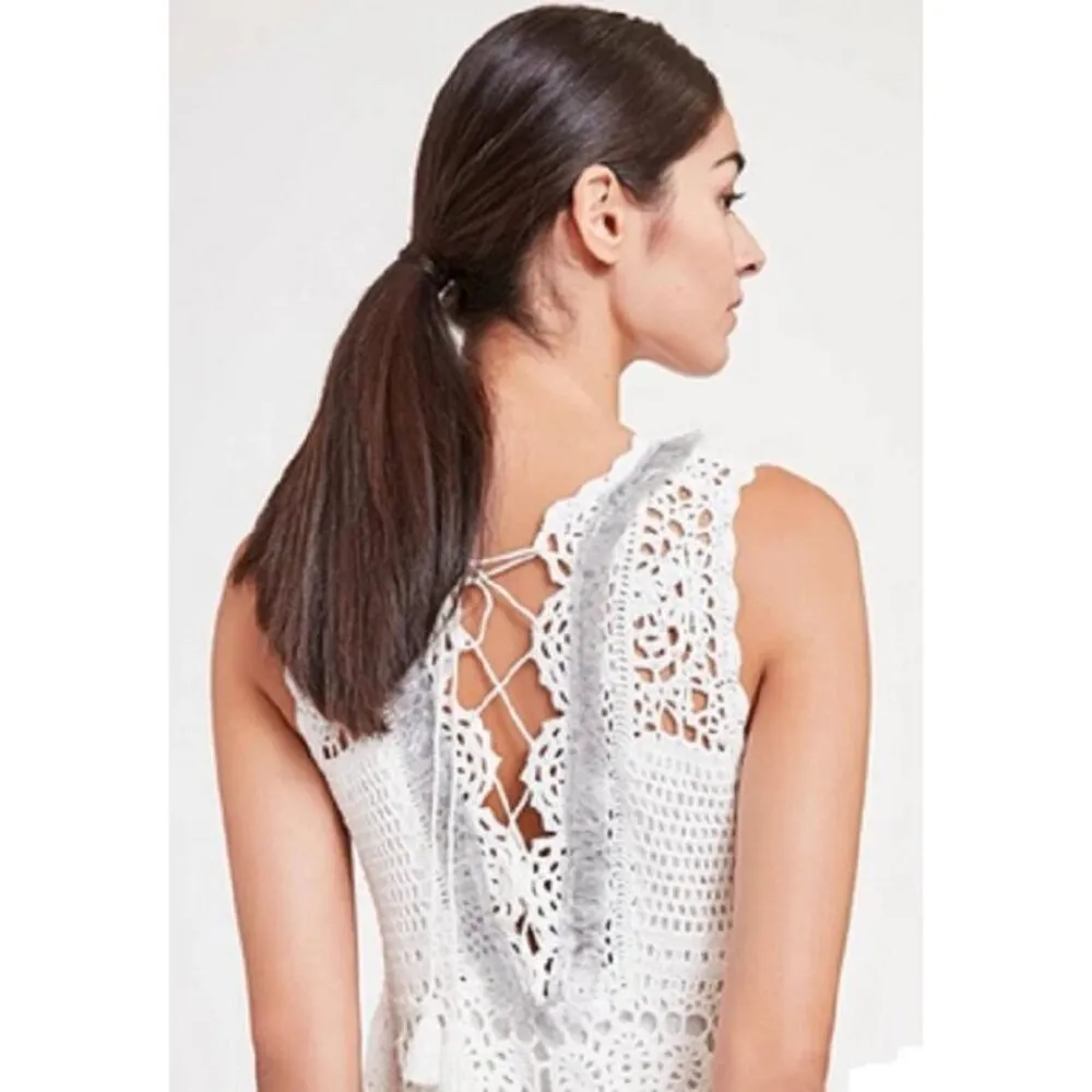NWT Elie Tahari Vara Crochet Knit Maxi in Antique White Lace-up Back Dress S - Image 3