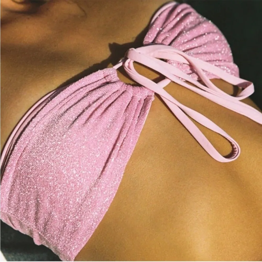 Shiny pink sparkle shimmery bikini set - Image 2