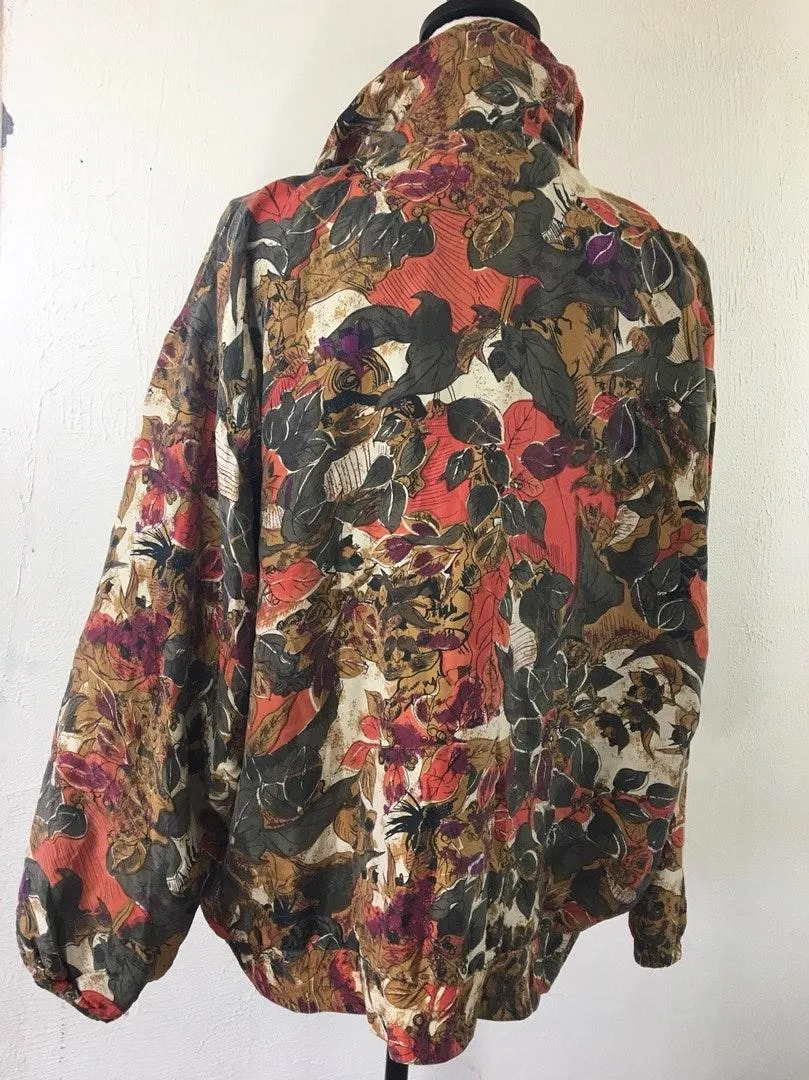 Zip Up Mureli Autumn Leaves Silk Windbreaker Jacket Multiple Size L - Image 2
