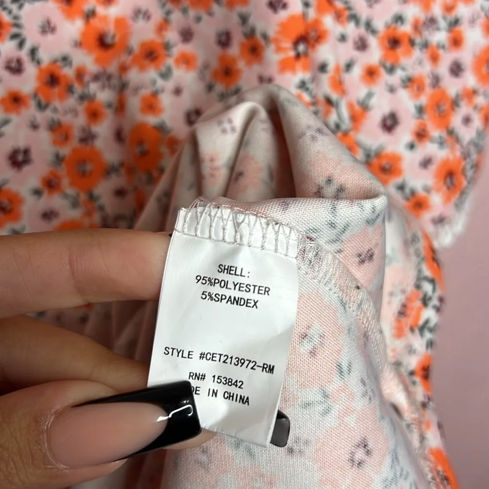 Melloday Orange And Pink Floral Short Sleeve Blouse. Size M - Image 4