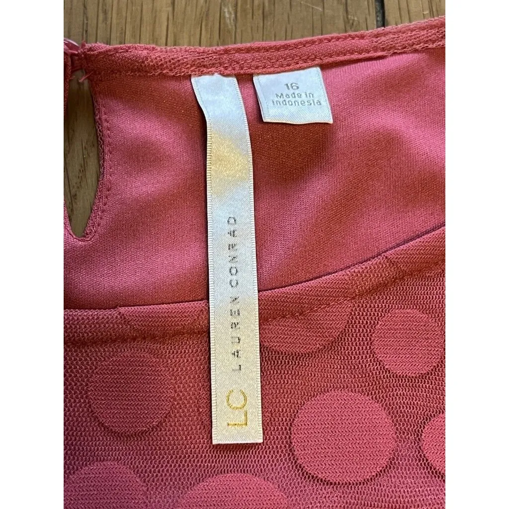 LC Lauren Conrad‎ Dress Womens Size 16 Pink Fit&Flare Polka Dot Size Zip - Image 3