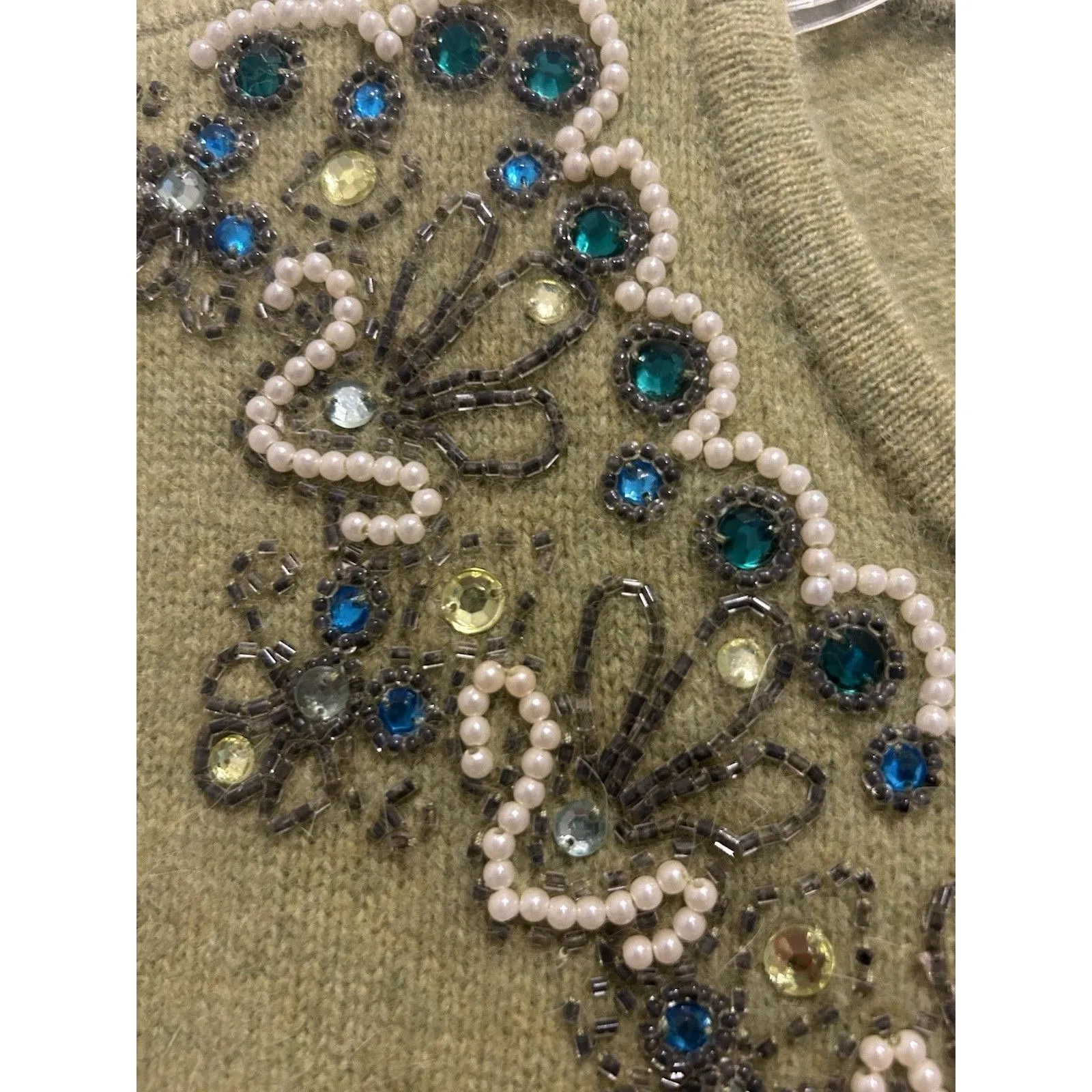 Dress Barn Women Green Jeweled Button Long Sleeve Cardigan  Wool Angora Large - Image 3