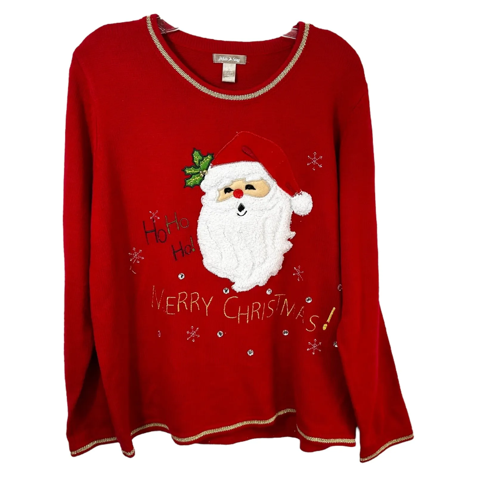 White Stag XL Christmas Sweater Santa Embroidered Merry Red Gold Ugly 1107‎ - Image 2