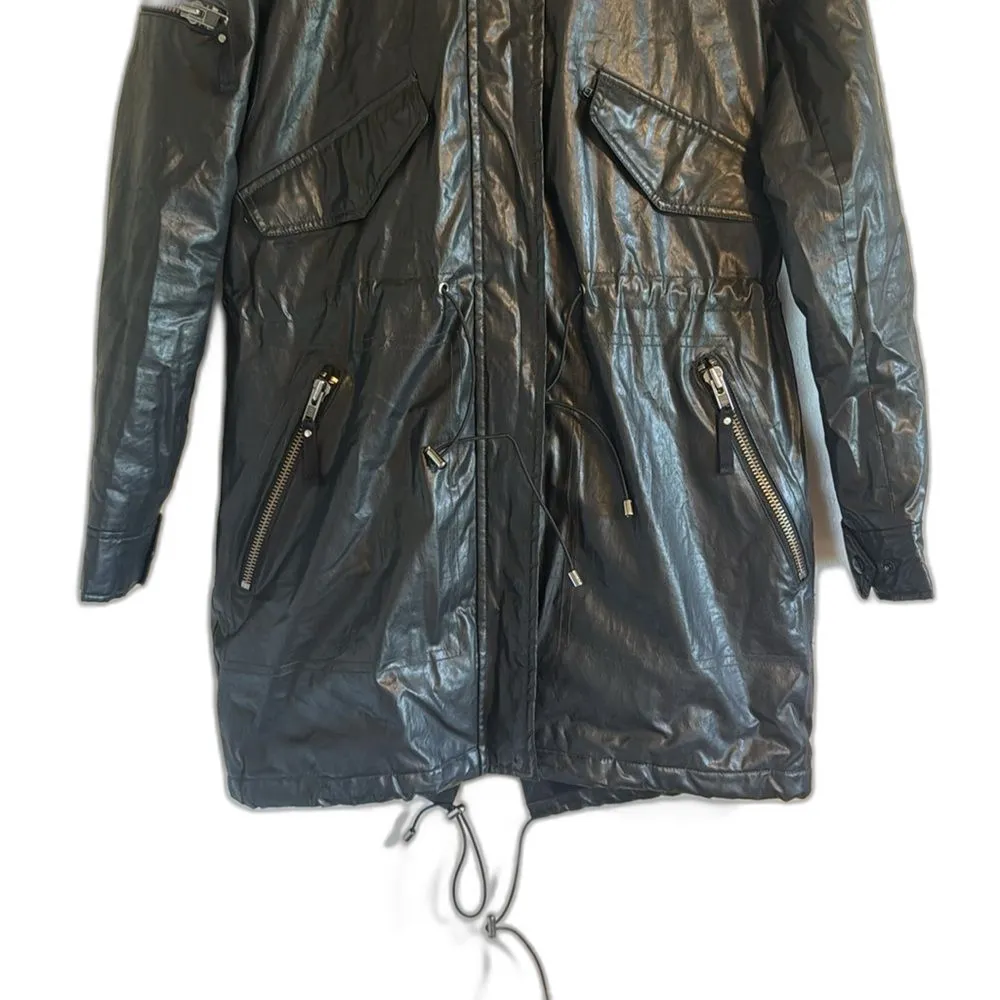 SAM. KATE PARKA BLACK COATED CANVAS & FOX FUR SIZE SMALL HOODED JACKET - Image 4