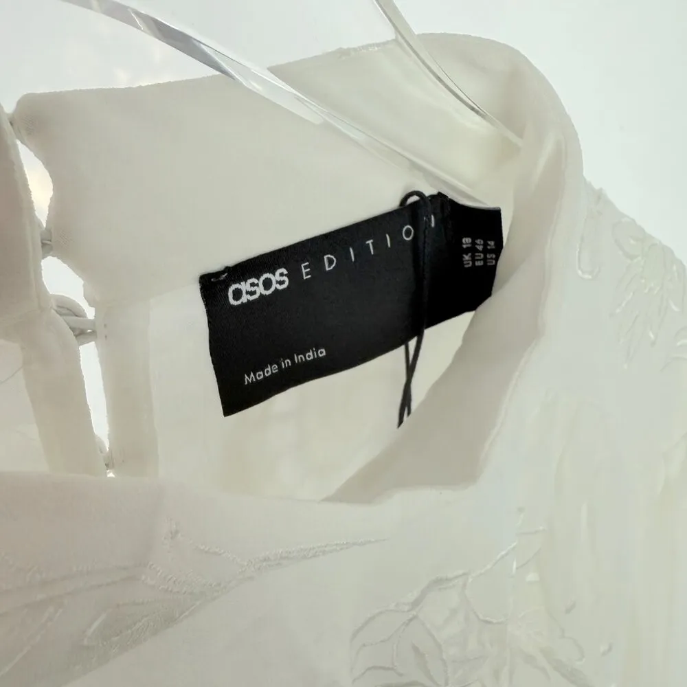 NWT ASOS EDITION High Neck Cutwork Embroidered Midi Dress W/ Full Skirt Size 14 White - Image 14