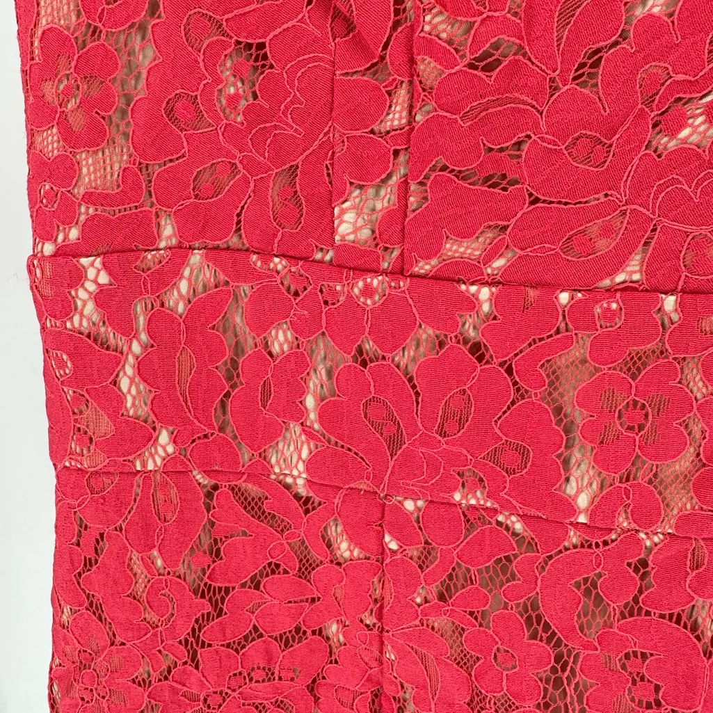 Eliza J Cap Sleeve Coral Lace Sheath Dress size 6 Short Sleeves V Neck - Image 7