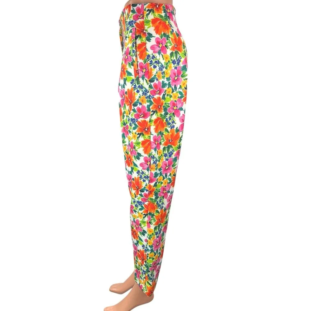 Zara Multicolor Floral Print High Waist Straight Tapered Ankle Trousers Pants M - Image 2
