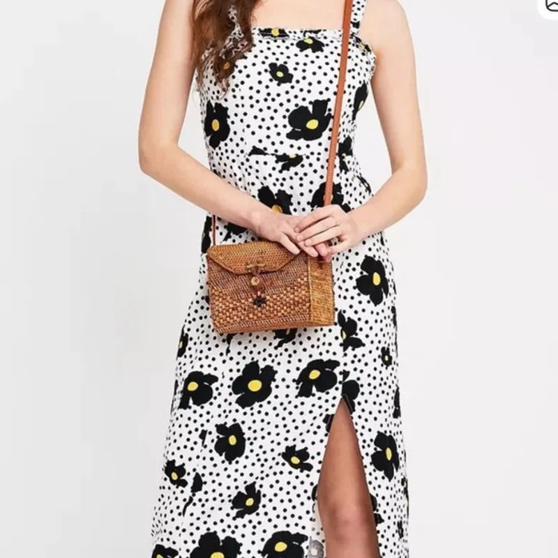 Urban Outfitters Remy Linen Ruffle Square Neck Midi Dress size S - Image 2