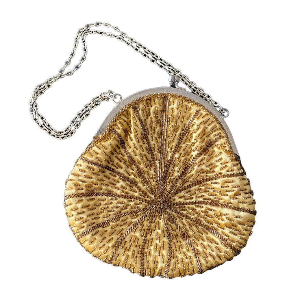 Mister Ernest Vintage Cream Gold Beaded Coin Purse Handbag Mini Bag - Image 7