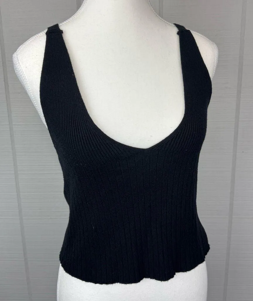 En Saison Black Ribbed Knit Sweater V - Image 1