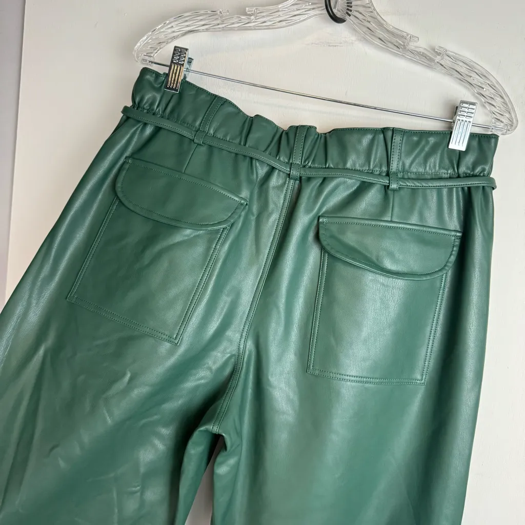Pilcro Anthropology Faux Leather Parachute Barrel Pants Sz Small Green - Image 13