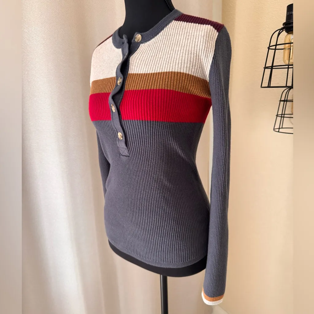 Faherty Mikki Henley Lightweight Cashmere Blend  Retro Stripe Size Small - Image 4