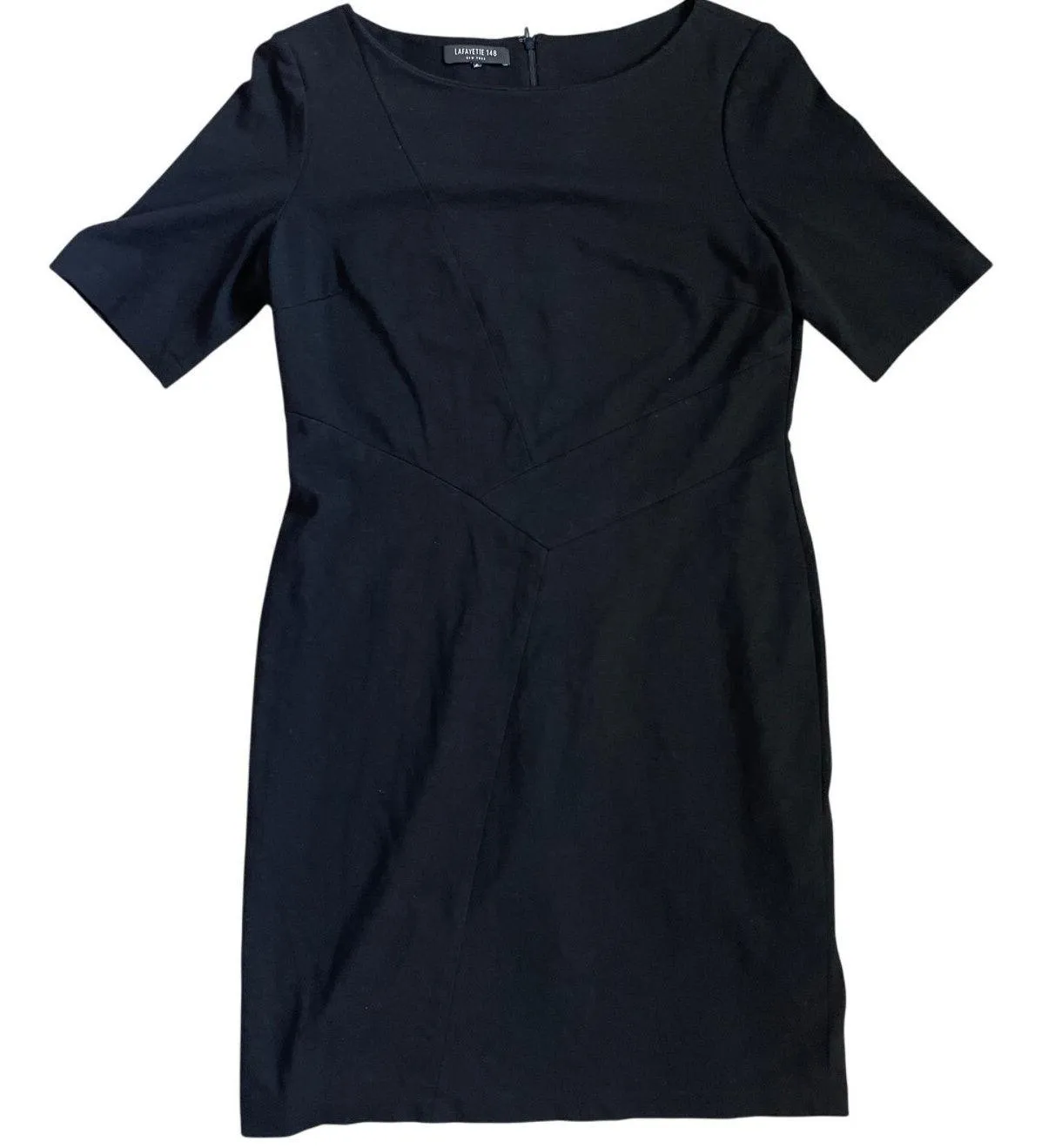 Lafayette 148 New York Luxury Career Ponte Stretch Black Sheath Dress Size 12 - Image 1