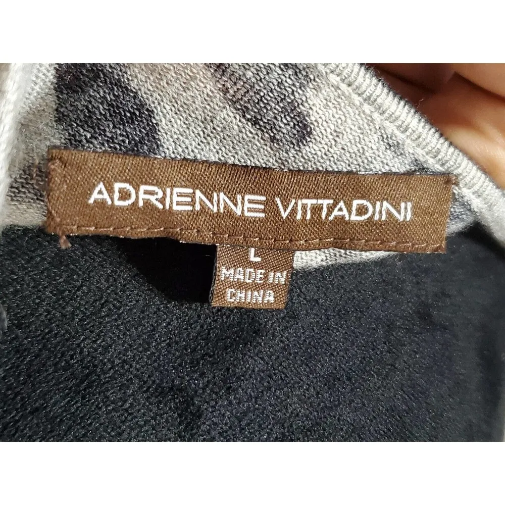 Adrienne Vittadini Gray Wool Sequin Round Neck Long Sleeve Pullover Sweater L - Image 9