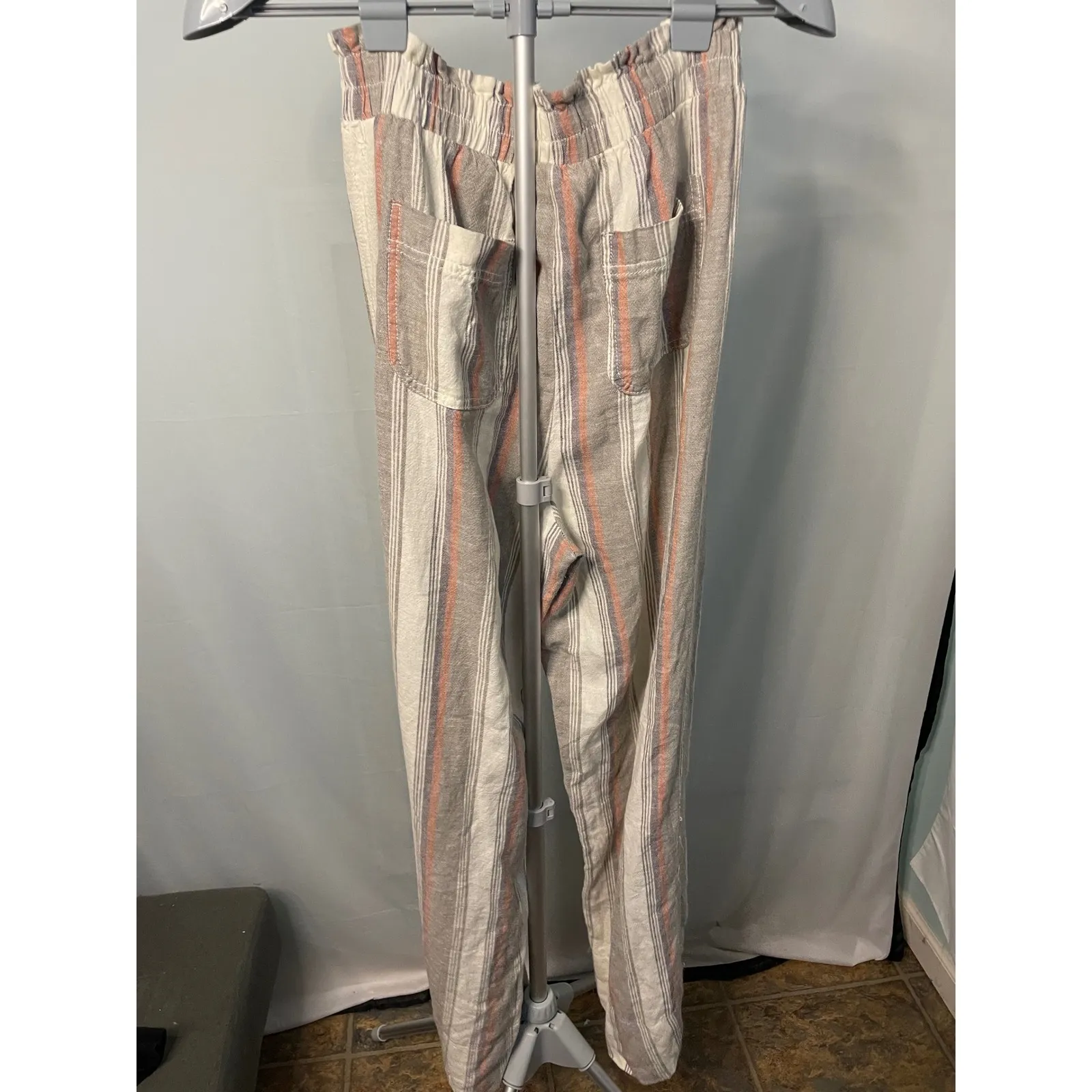Knox Rose Women's Medium Striped‎ Paperbag Waist Wide Leg Casual Pants - Image 6