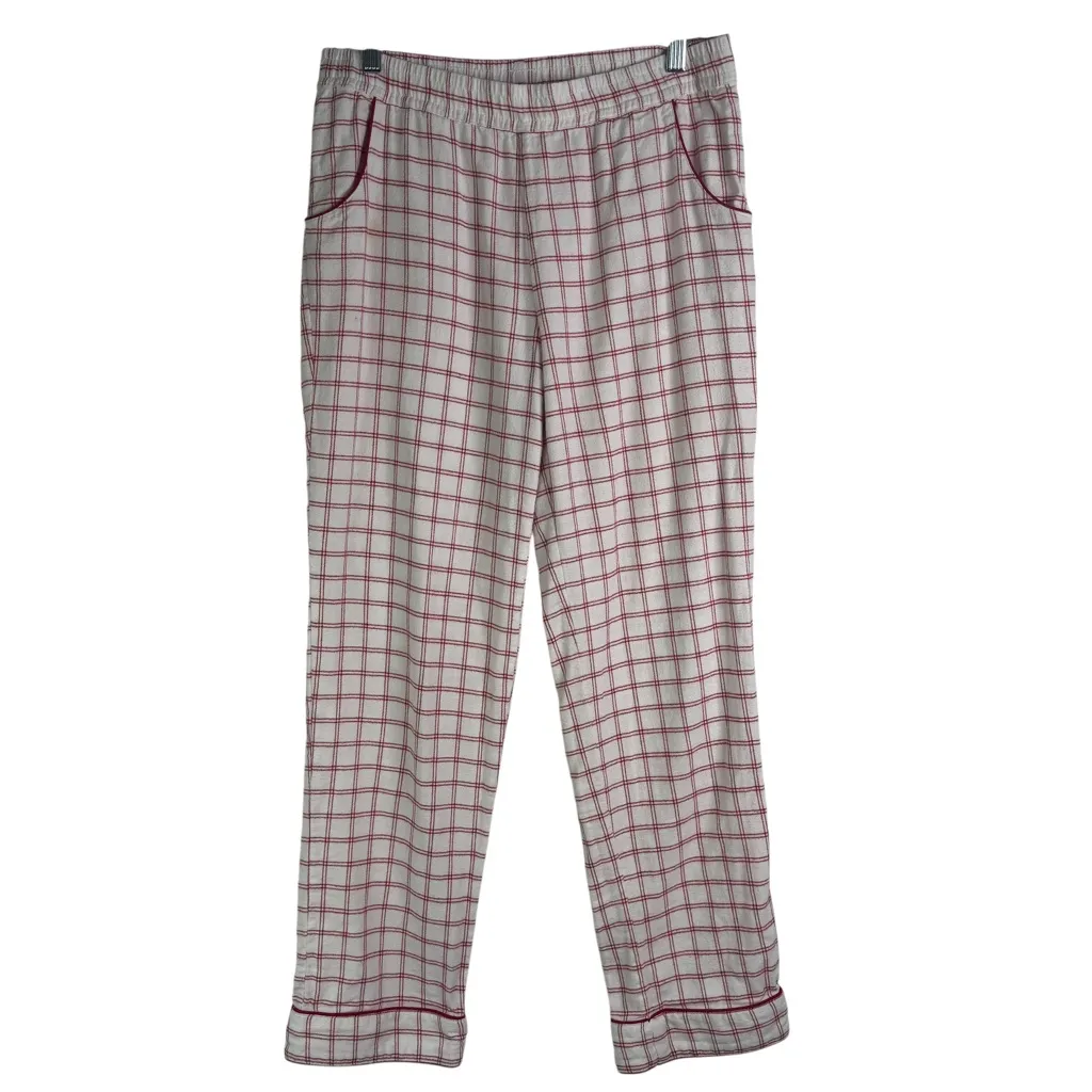 Lake Pajamas Red & White Windowpane Flannel 100% Cotton Pajama Pants Small Warm - Image 2