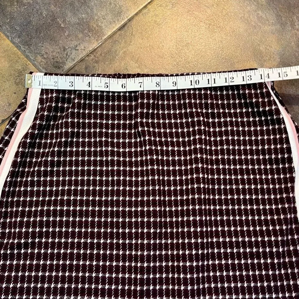Forever 21 Maroon Crimson Burgundy Cream Plaid A-line Mini Skirt Large - Image 3