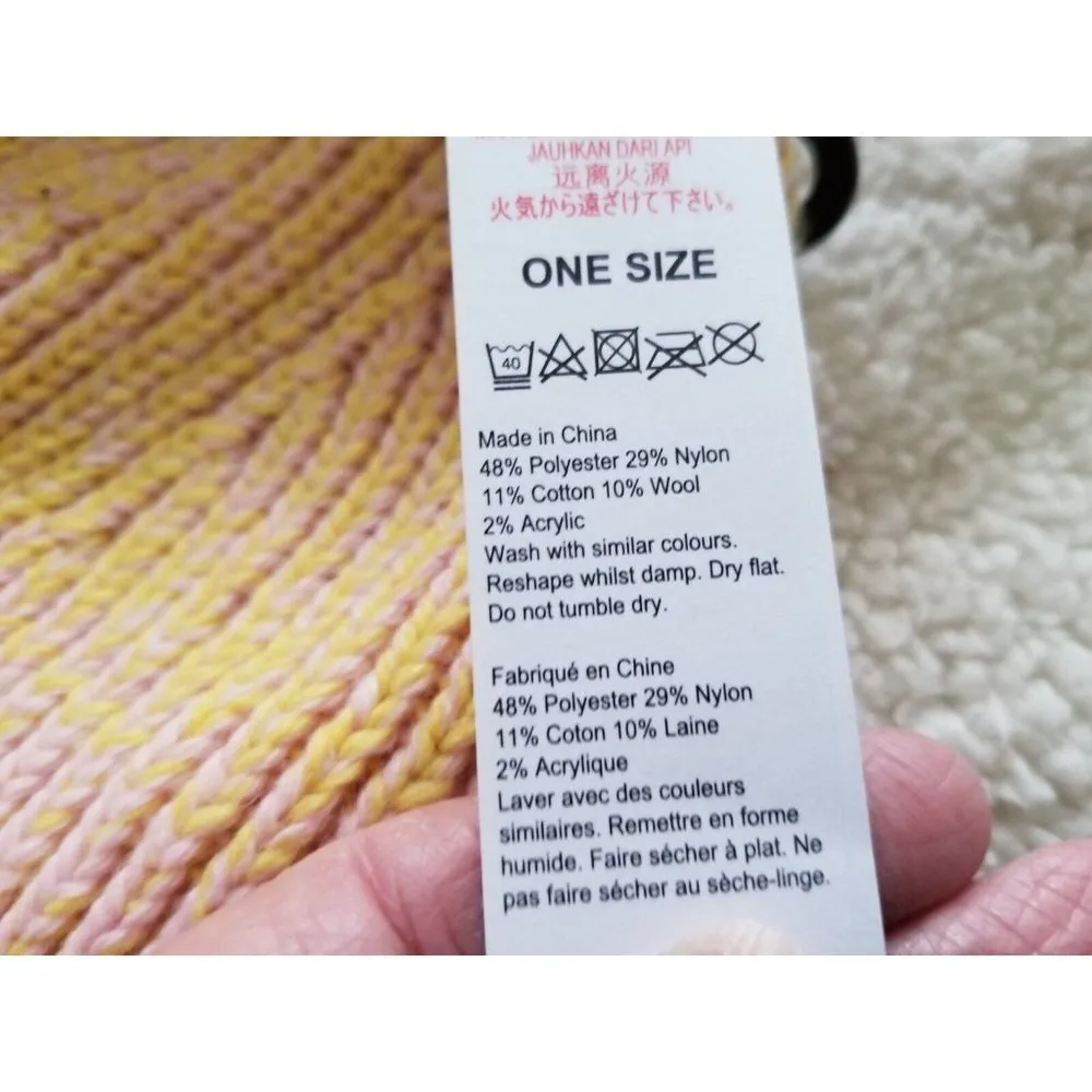 Topshop Chunky Winter Wooly Scandi Beanie Cap Pink & Yellow O/S - Image 2