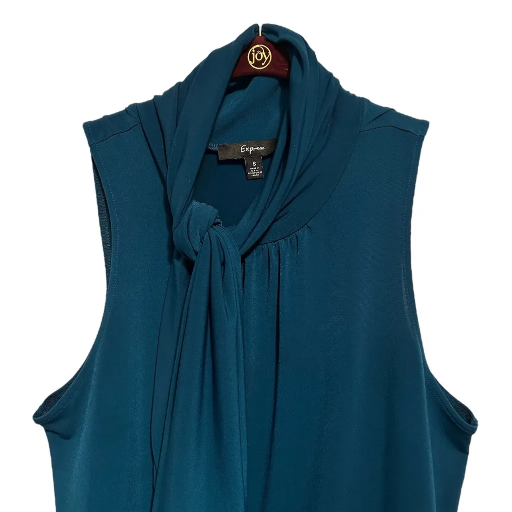 Express Small Teal Sleeveless Blouse With Side Bow Tie - Image 3