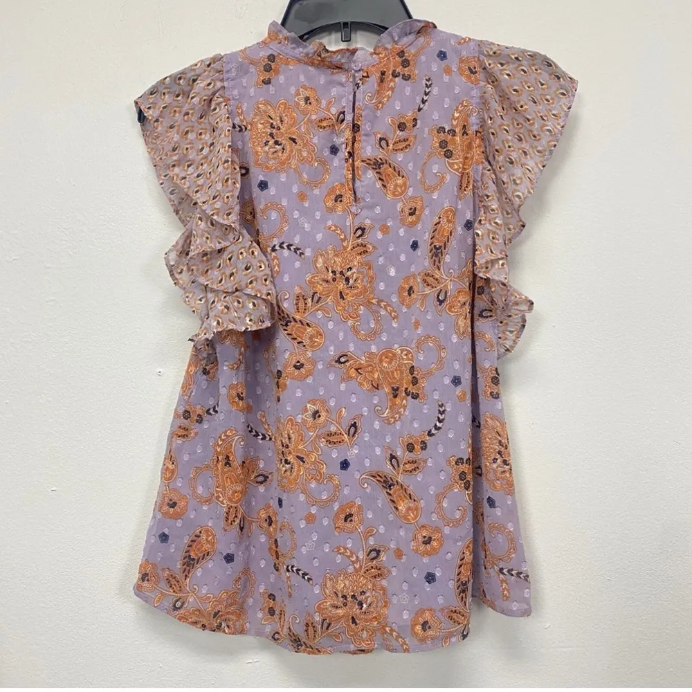 Floral Ruffle Sleeve Dress Purple Size XS - Image 2