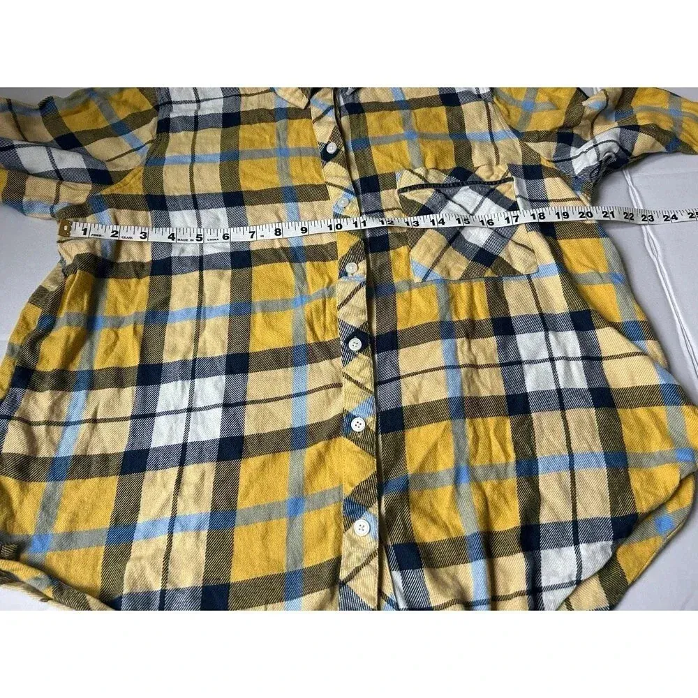 Aerie women’s button up Flannel shirt top Plaid size Small S Yellow - Image 5