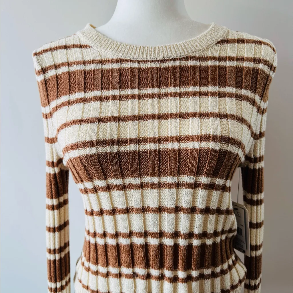 Billabong Clare Crewneck Brown and Cream Striped Sweater Size L NWT - Image 4