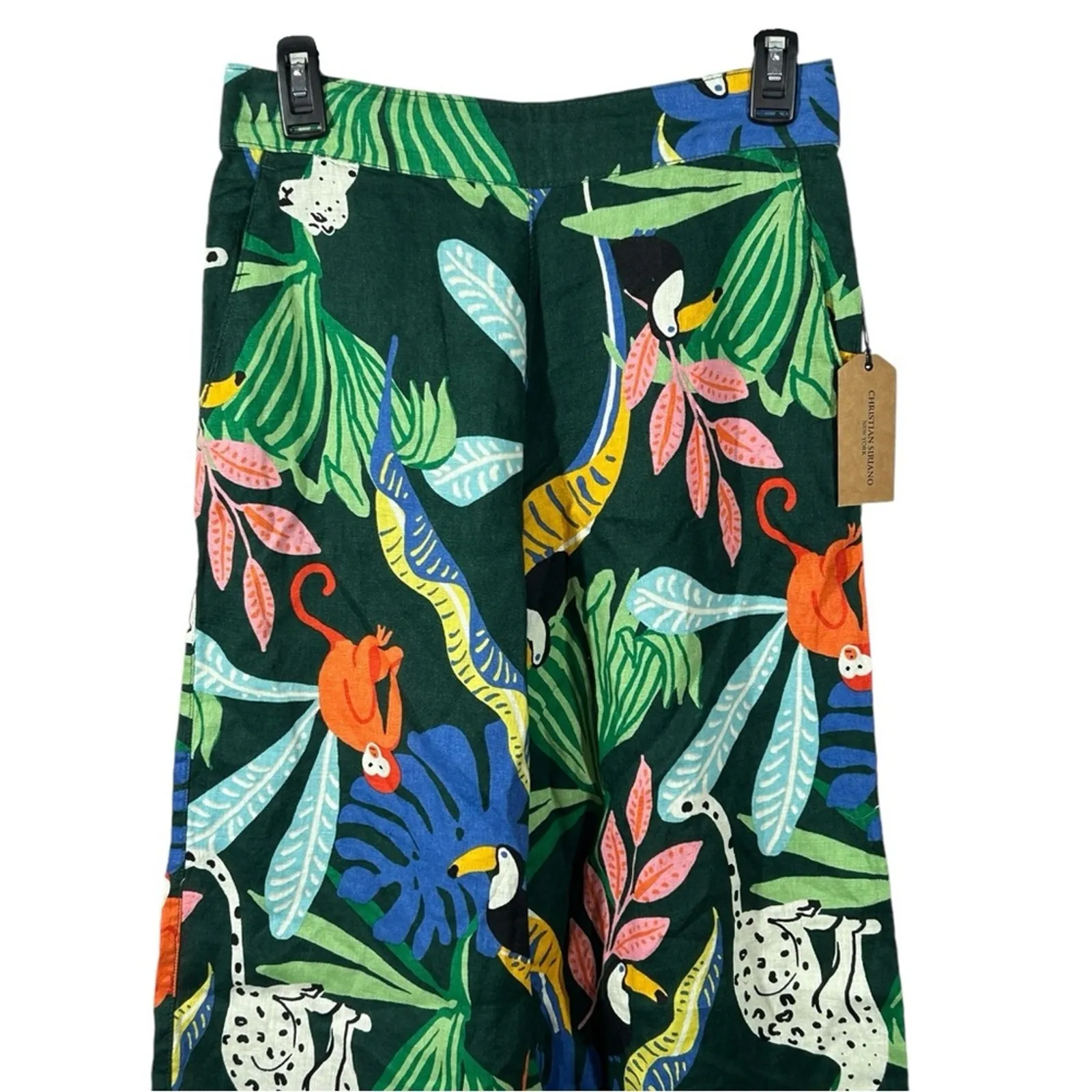 Christian Siriano NWT Linen Wide Leg Tropical Pants Small Luxury Resort Wear Blue - Image 3