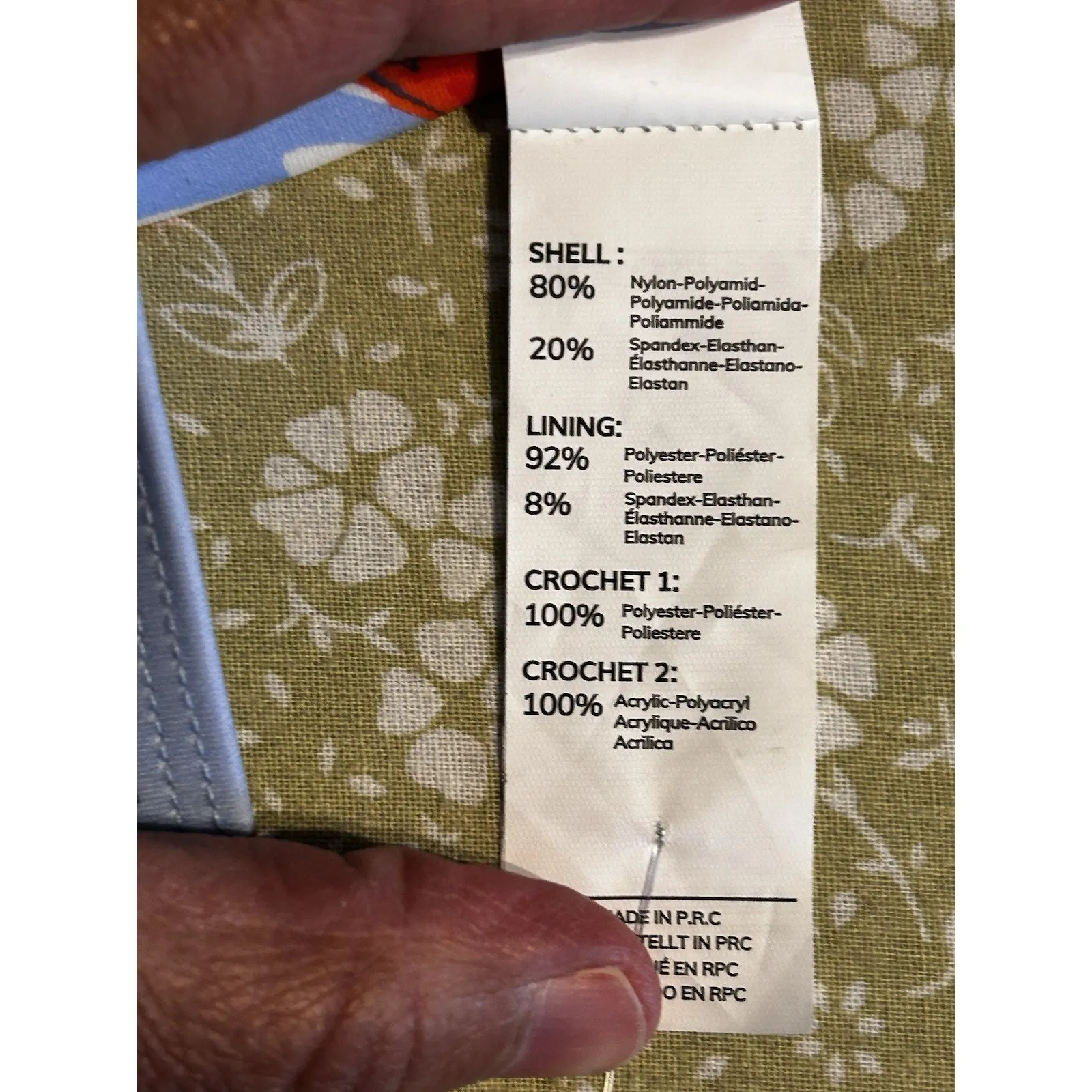 NWT Floral Bikini Top Large Blue Multicolor Crochet Trim Swimwear - Image 6