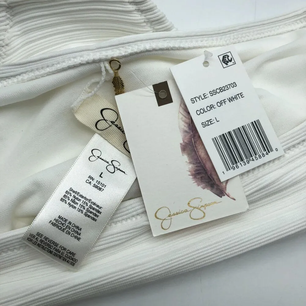 Jessica Simpson Womens Ribbed Bikini Swim Bottoms Cutout Hipster Ivory L - Image 3