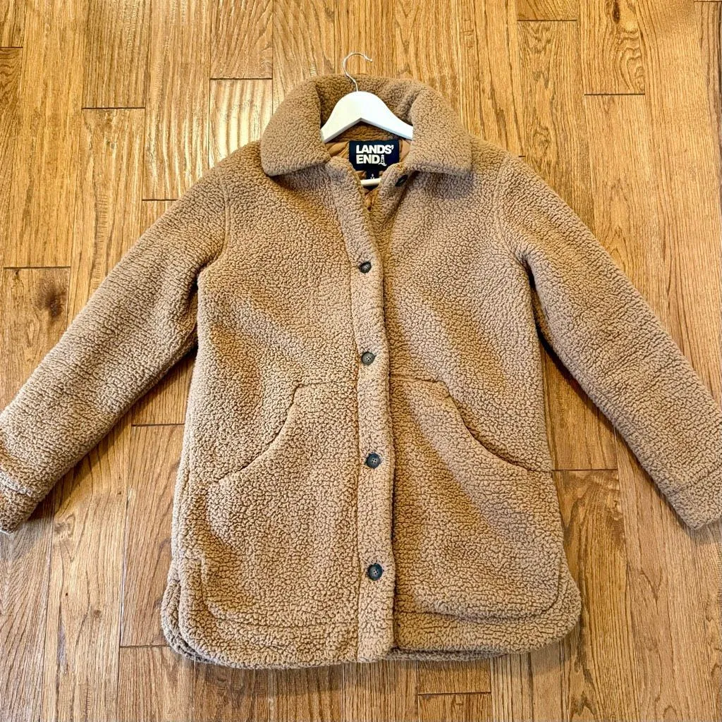 Lands’ End tan sherpa cozy teddy jacket size small - Image 7