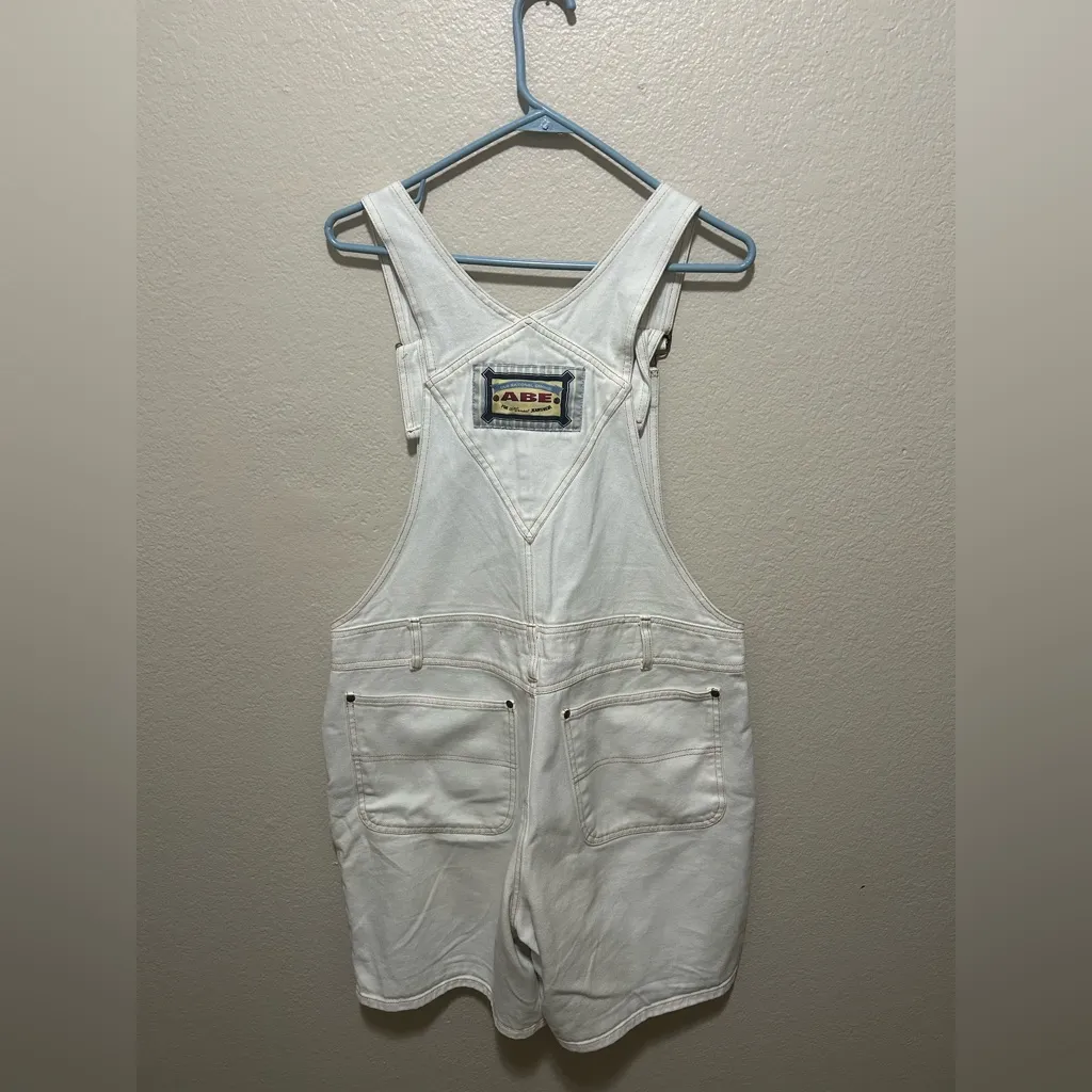 Vintage Abe White Shorts Overalls Tagged Large Fits Like Medium - Image 3