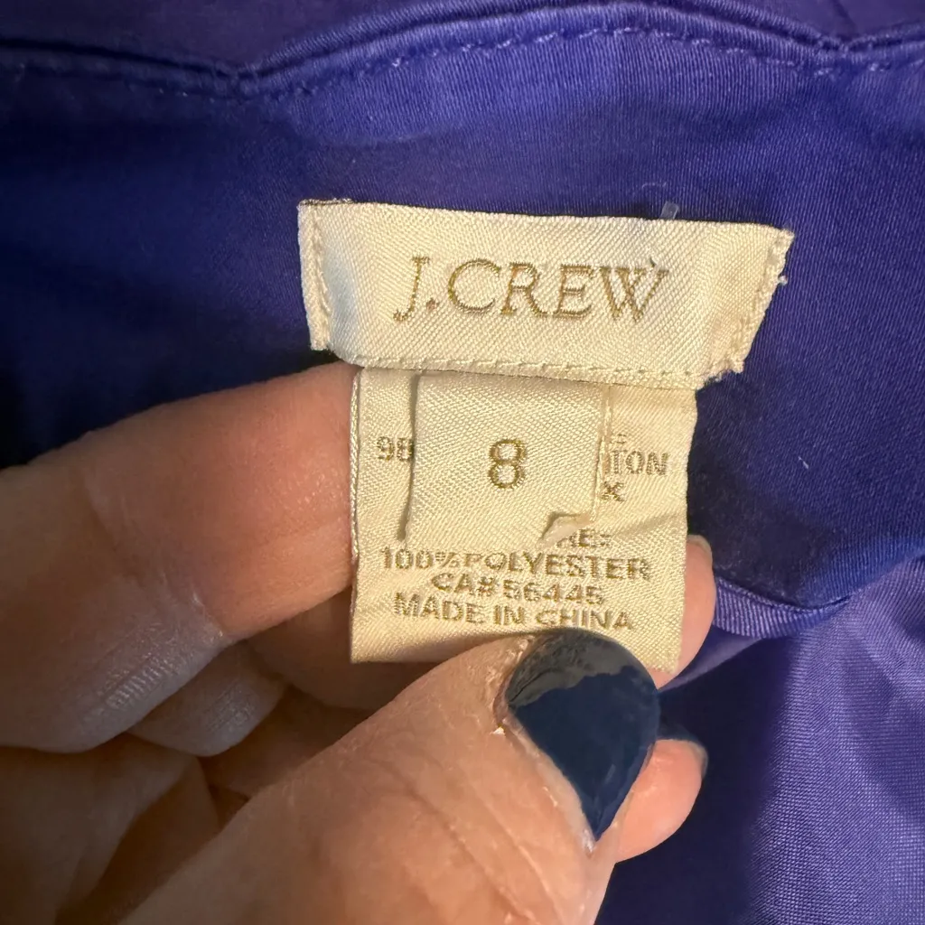 J Crew Purple Sateen Scallop Top Pleated Mini Skirt Purple Blue Sz 12 Pockets - Image 11