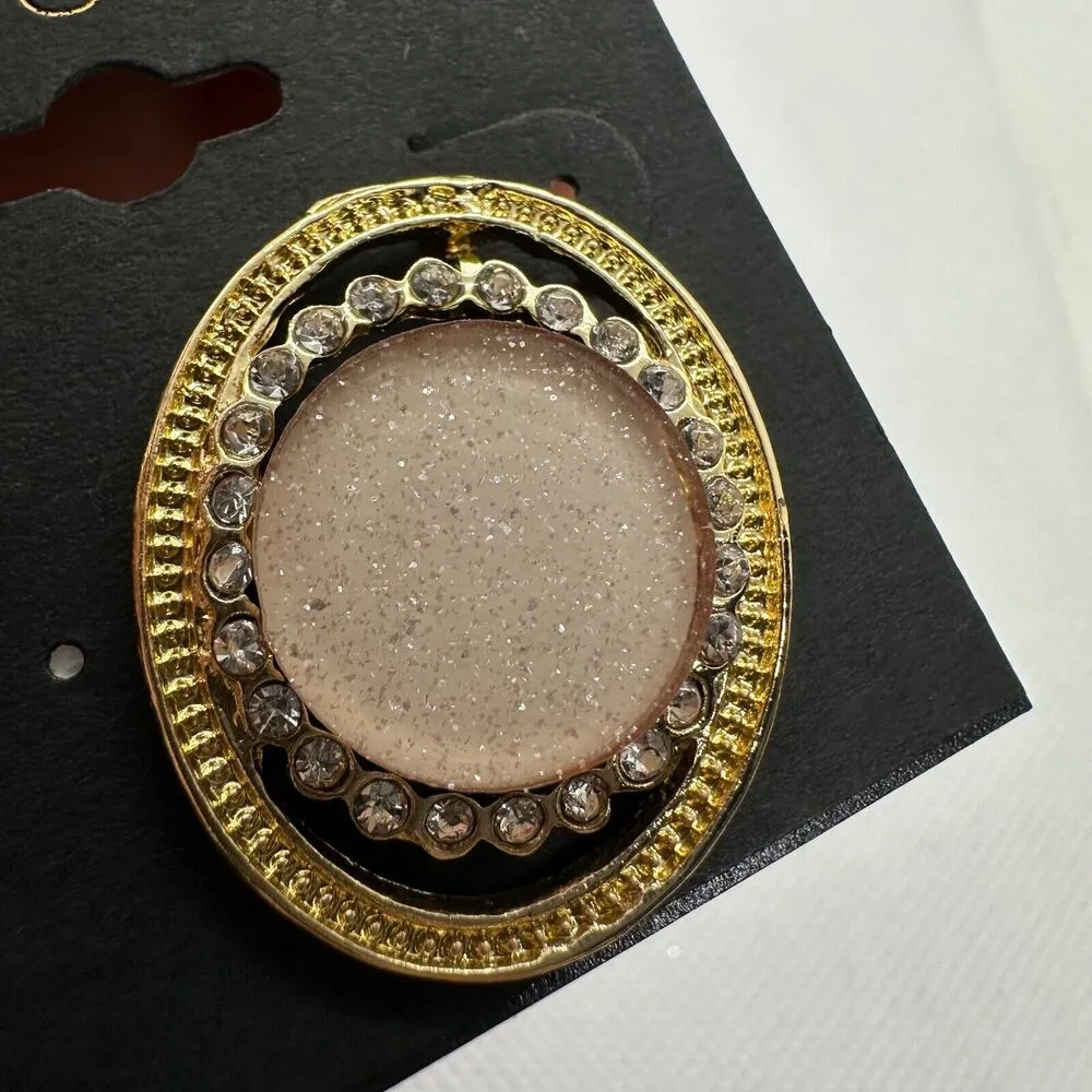 G By Gennaro Gold Tone Pink Sparkle Stone Oval Mixed Media Stud Fashion Earrings - Image 3