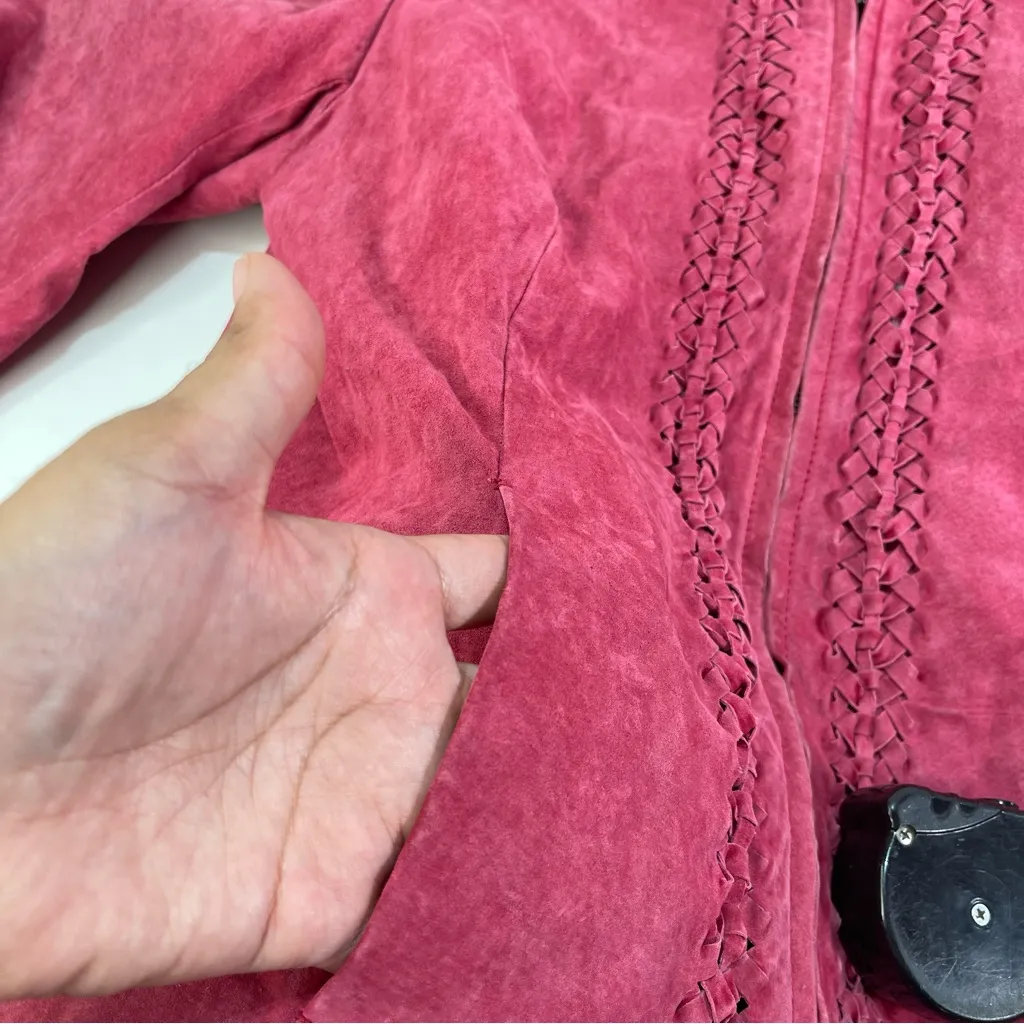 Vtg Coldwater Creek Cranberry Red Leather Suede Braided Jacket LG Whimsigoth - Image 8